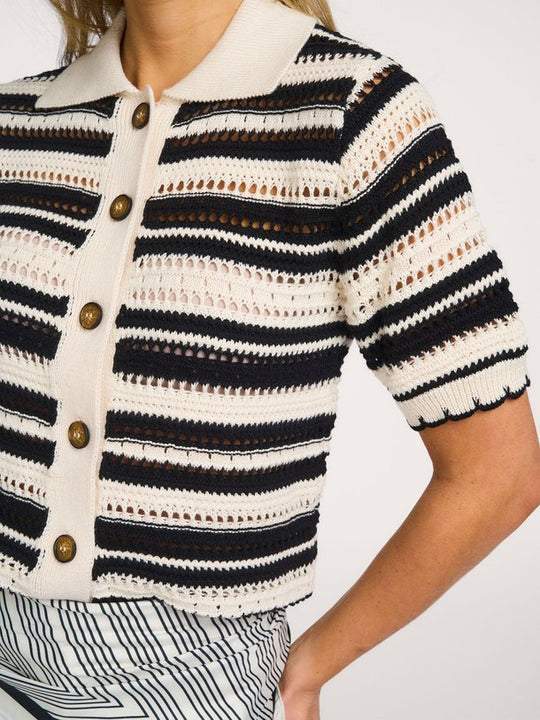 Co’Couture Odettecc Stripe Ss Cardigan Offwhite-Black