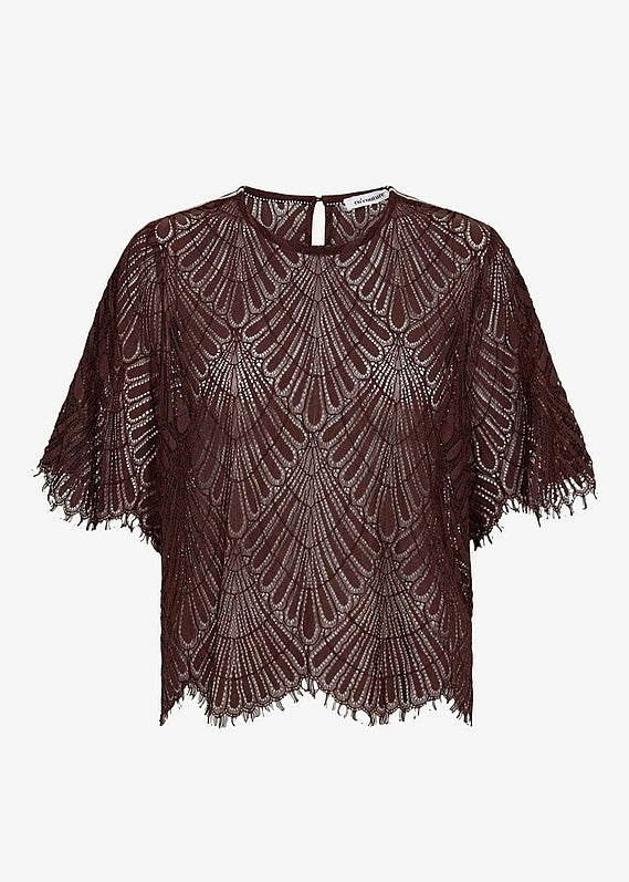 Co’Couture Leticc Lace Blouse Dark Brown