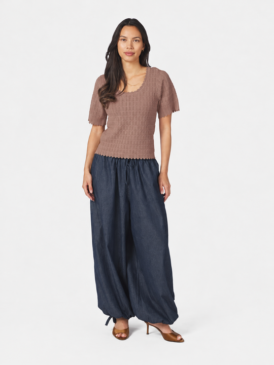 Neo Noir Meiko Fine Crochet Blouse Taupe