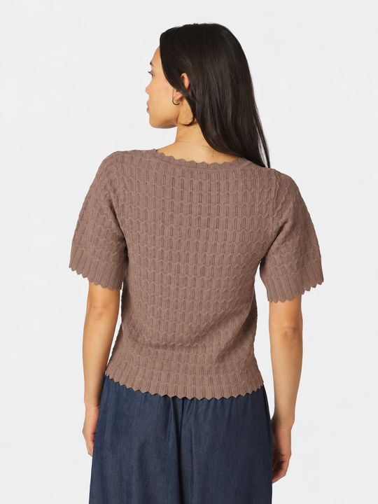 Neo Noir Meiko Fine Crochet Blouse Taupe