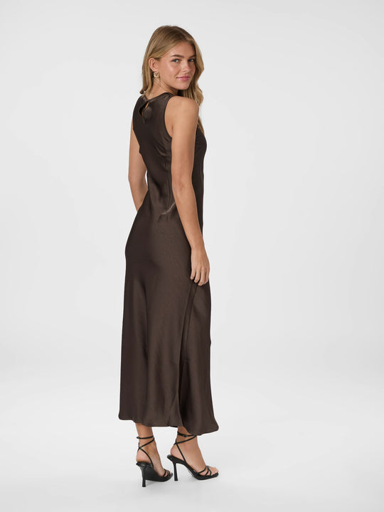 Neo Noir Celinie Heavy Sateen Dress Dark Brown