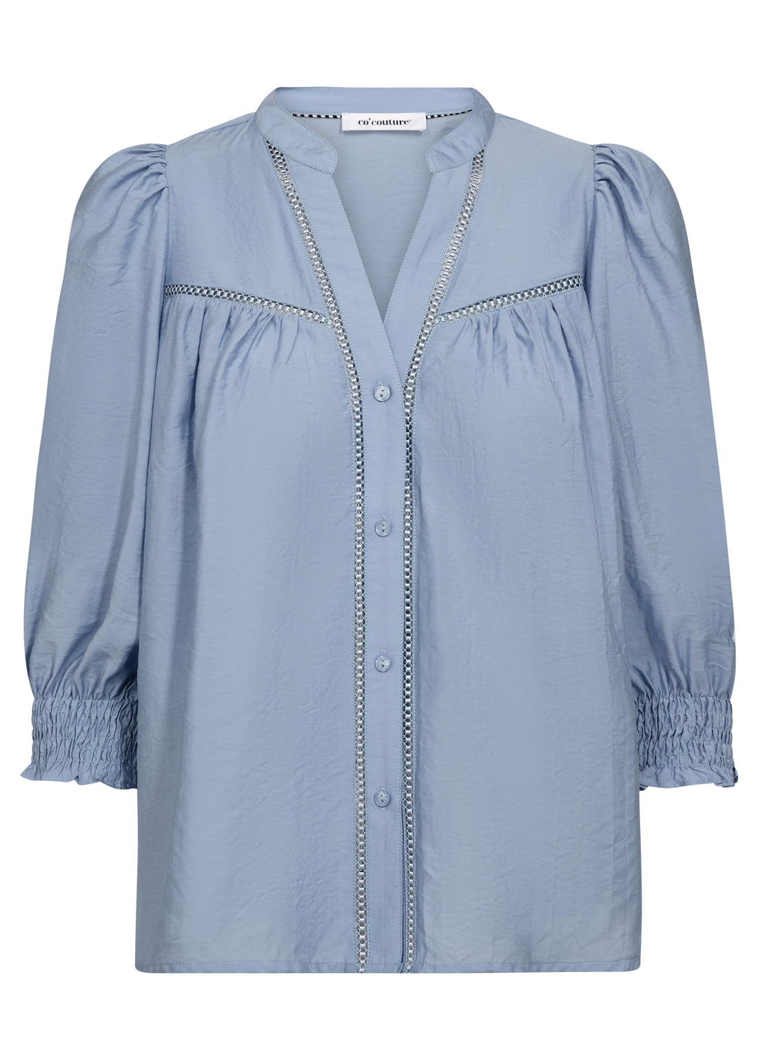 Co´Couture CallumCC Lace Puff V-Shirt Pale Blue