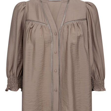 Pre-order uge 31. Co'Couture CallumCC Lace Puff V-Shirt Taupe