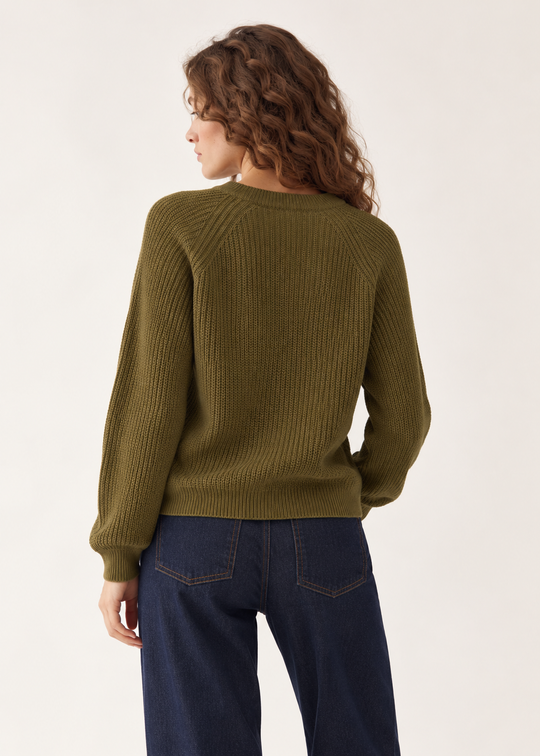 Serendipity Cotton Knit Sweater Olive