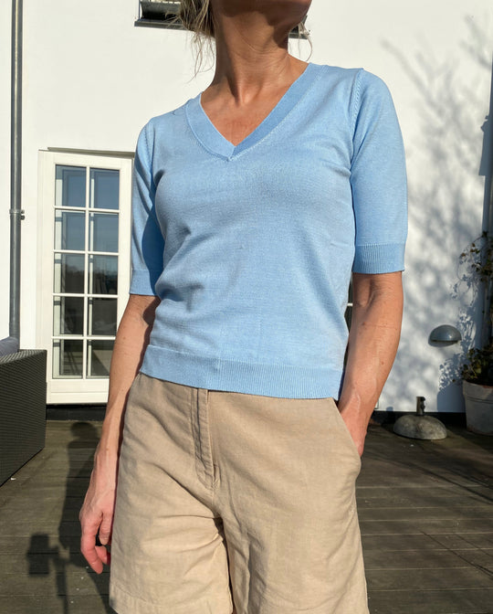 MSMilla V-Neck Knit Tee 1048 Ice Blue