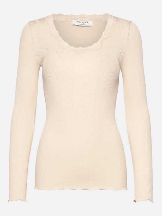 Rosemunde Babette Silk LS U-neck Lace T-shirt Rainy Day