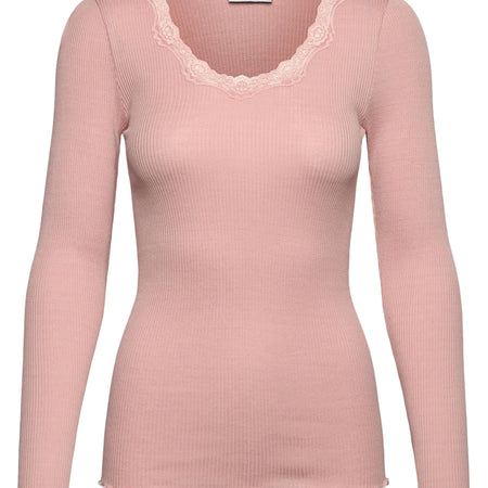 Rosemunde Babette Silk LS U-neck Lace T-shirt Rose Smoke