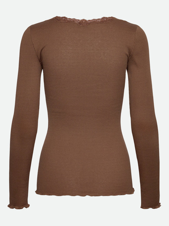 Rosemunde Babette Silk LS Lace T-shirt Coca Mocha