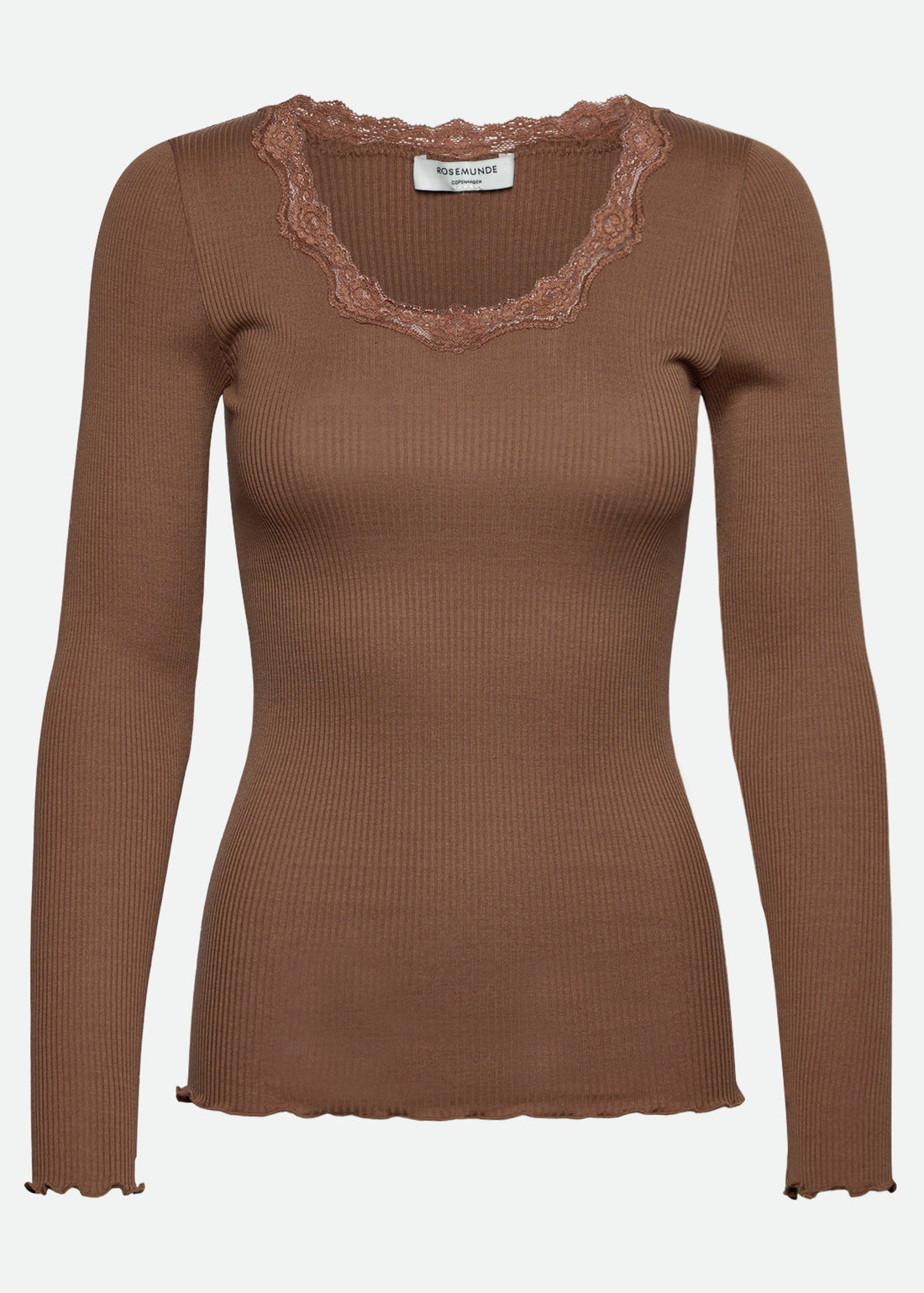 Rosemunde Babette Silk LS U-neck Lace T-shirt Coca Mocha