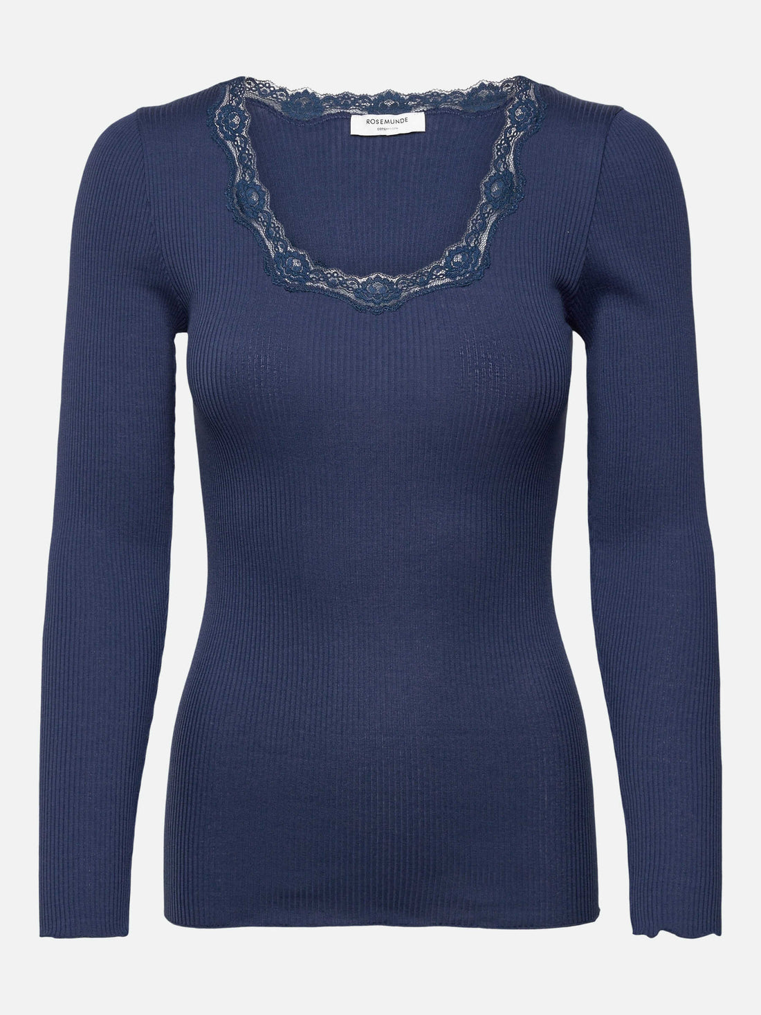 Rosemunde Babette Silk LS U-neck Lace T-shirt Dark Denim