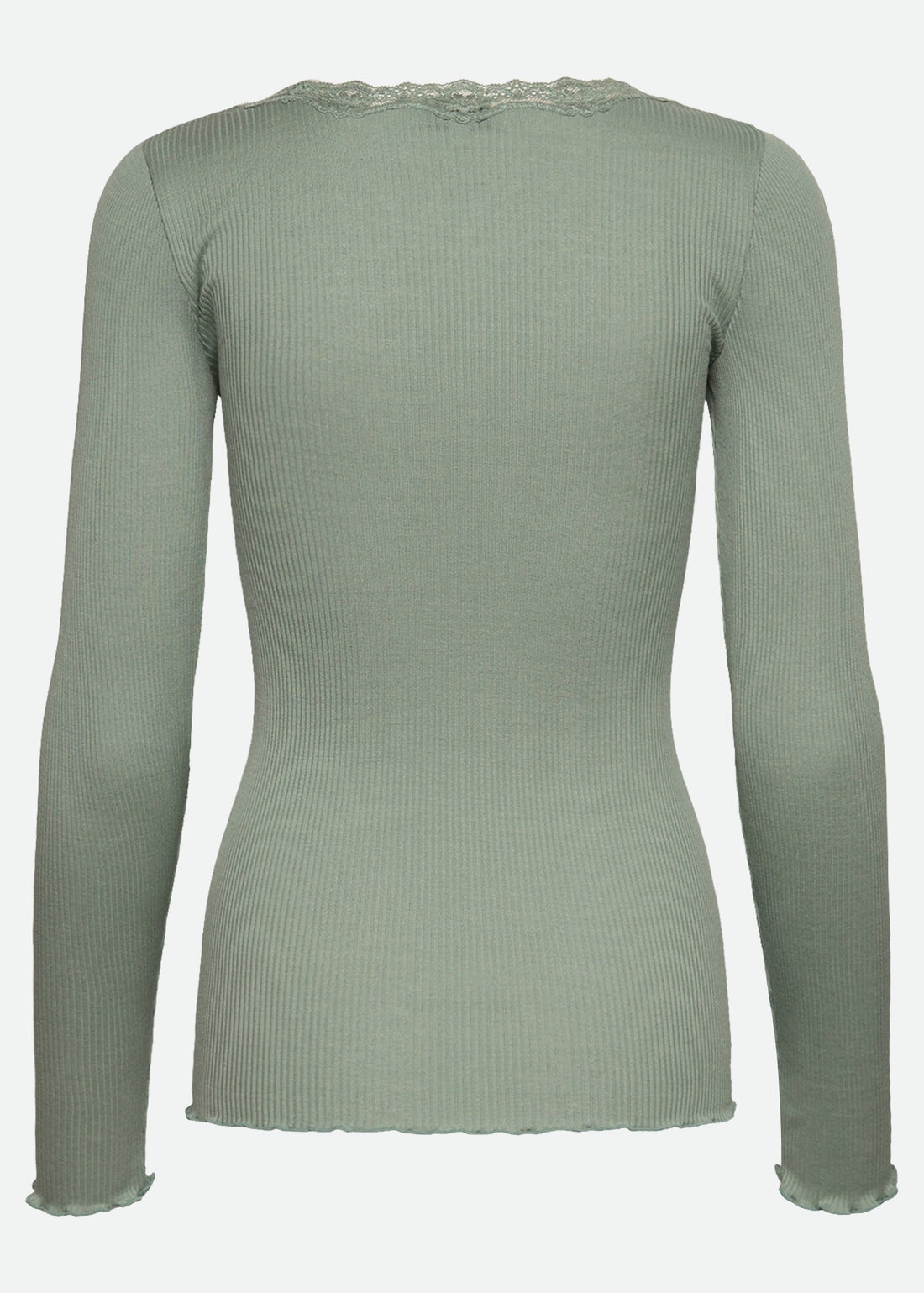 Rosemunde Babette Silk LS U-neck Lace T-shirt Green Milieu