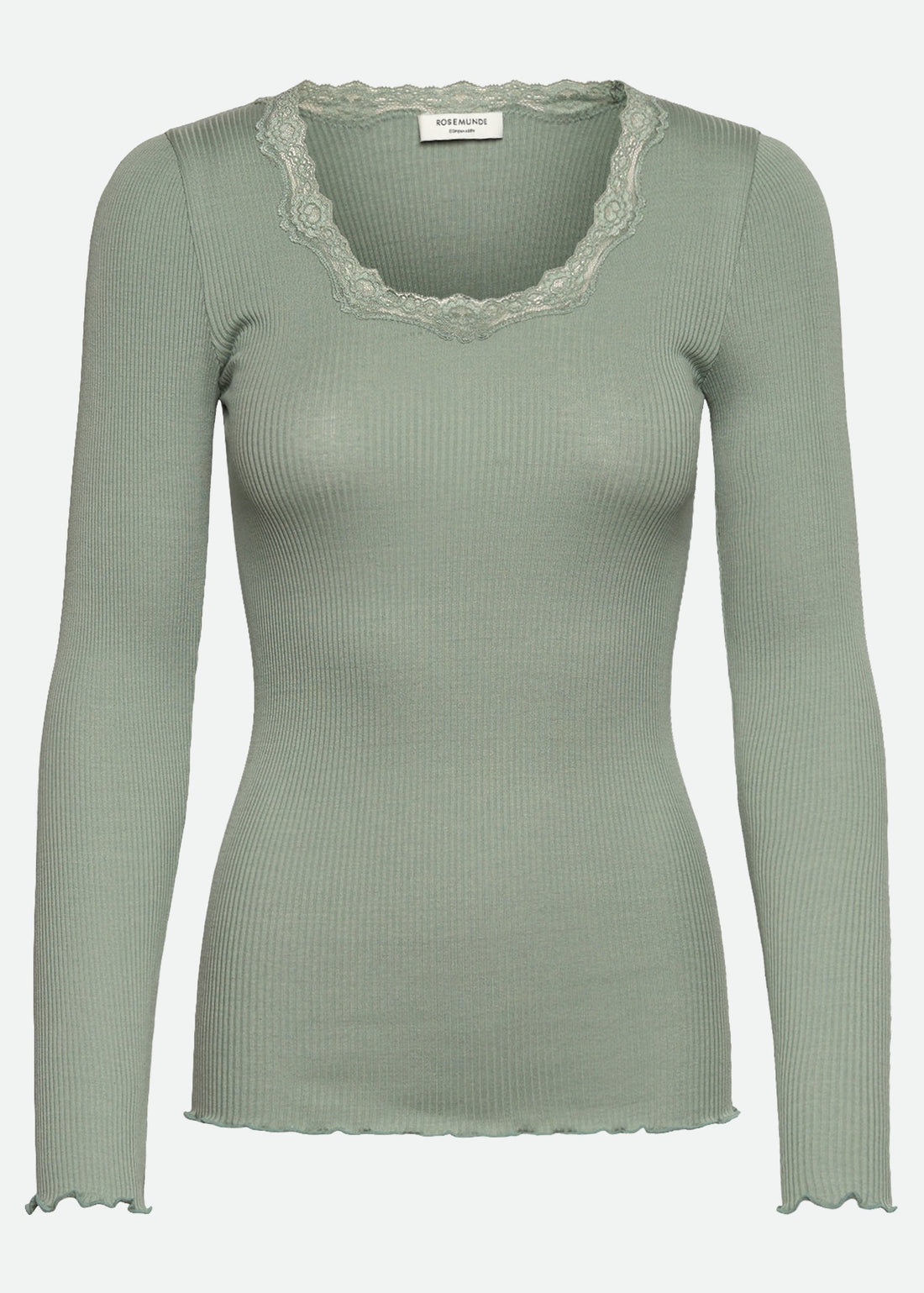 Rosemunde Babette Silk LS U-neck Lace T-shirt Green Milieu