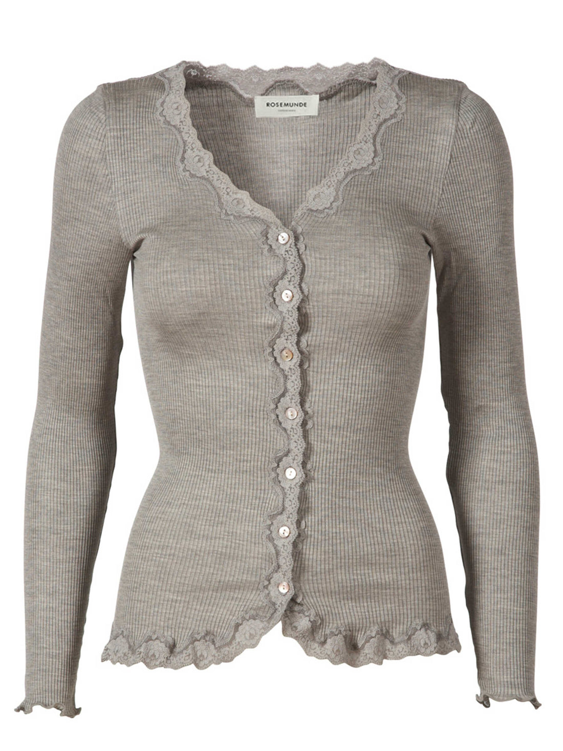 Rosemunde Babette Silk LS V-neck Lace Cardigan Light Grey Melange