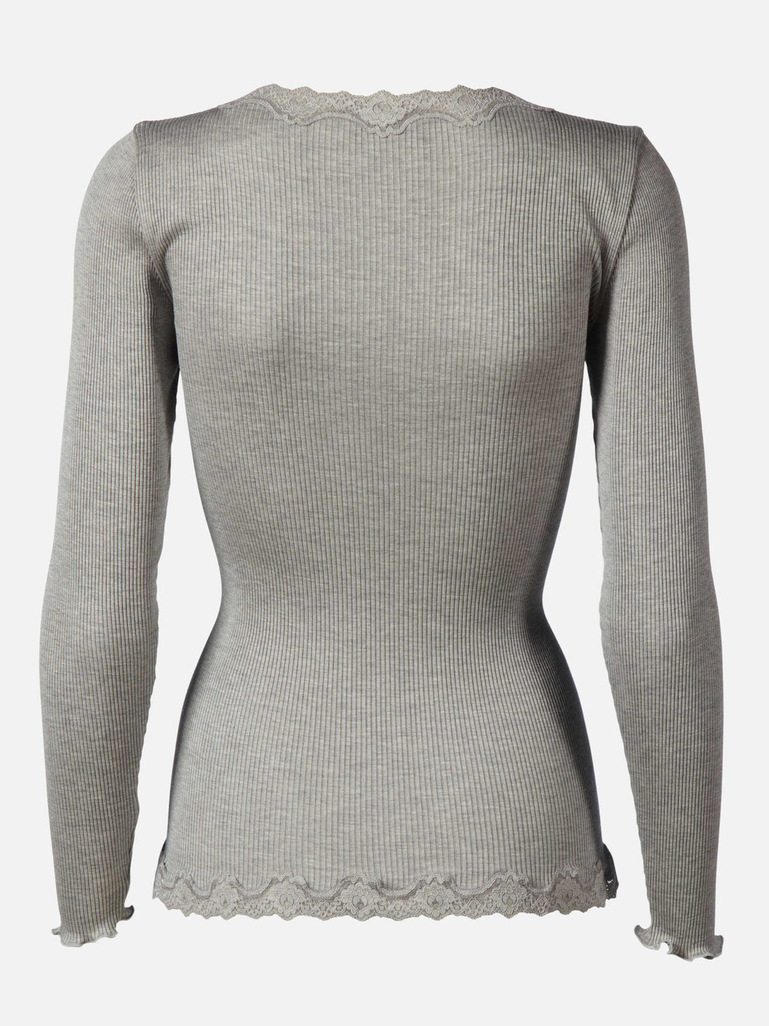 Rosemunde Babette Silk LS V-neck Lace Cardigan Light Grey Melange