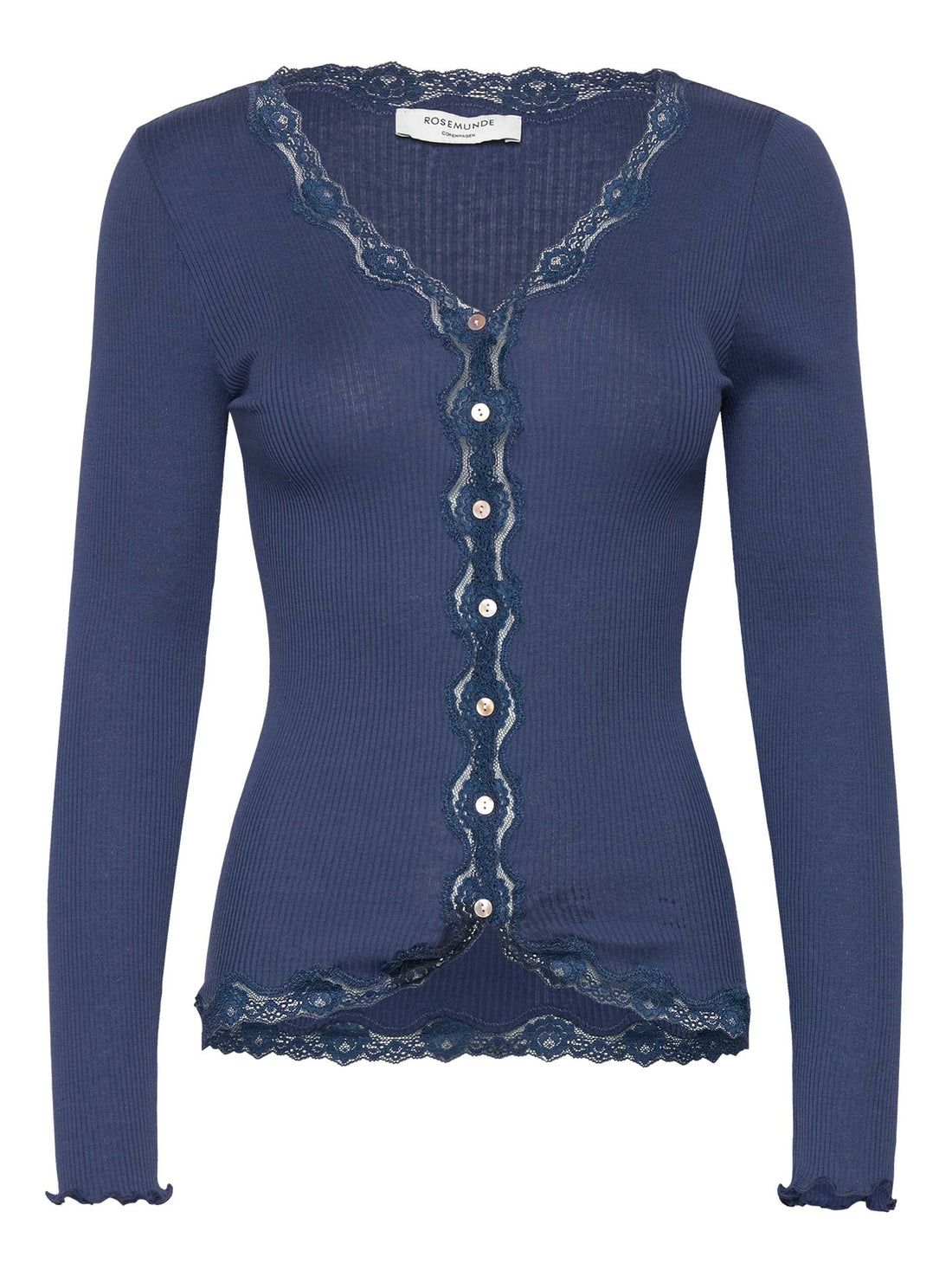 Rosemunde Babette Silk LS V-neck Lace Cardigan Dark Denim