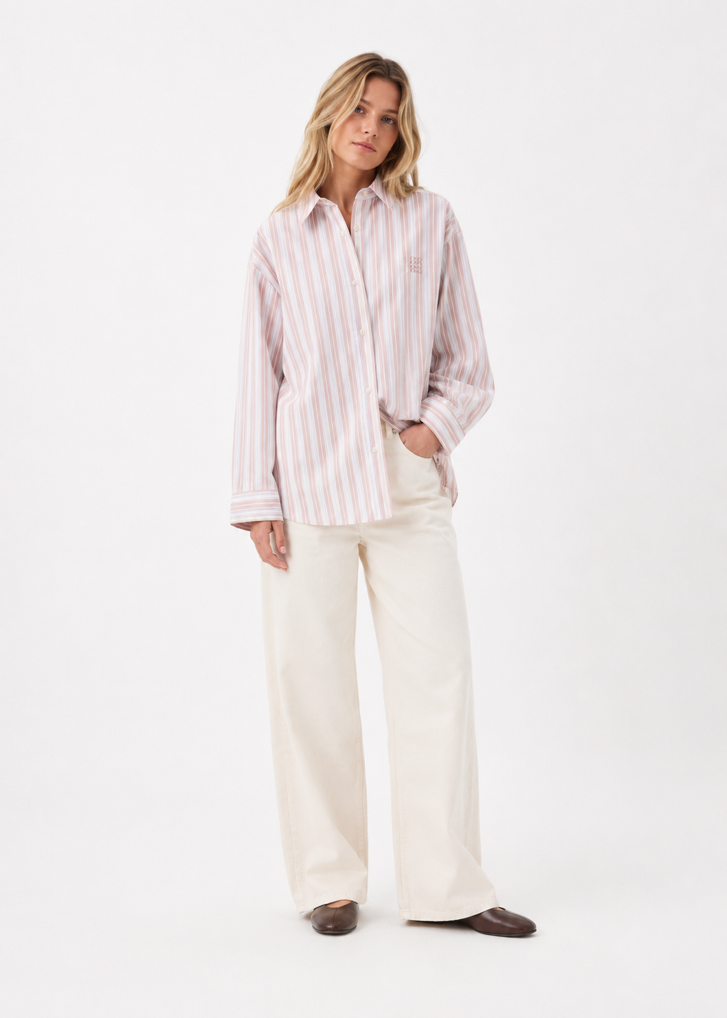 Sofie Schnoor Mercysw Oversized Shirt Light Rose Striped