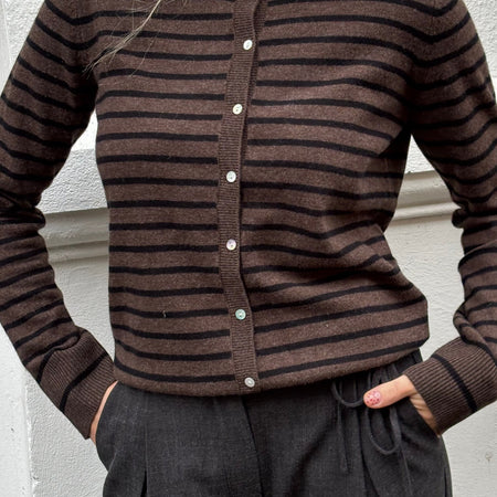 Sofie Schnoor Cisse stripe cardigan dark brown black stripe