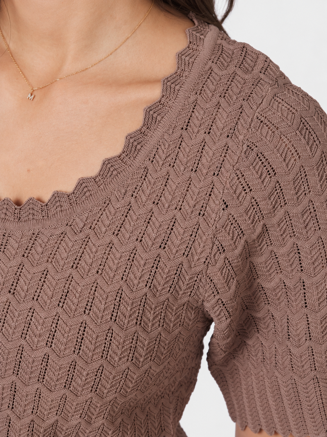 Neo Noir Meiko Fine Crochet Blouse Taupe
