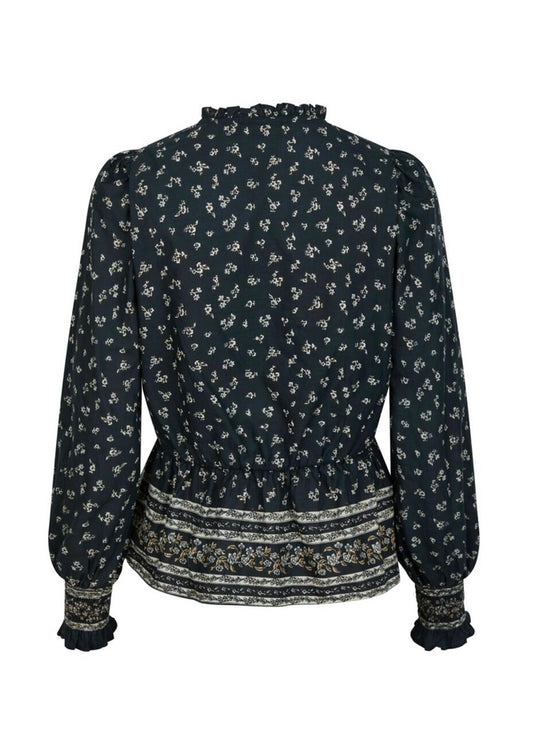 Neo Noir Ora Mini Border Blouse navy camel