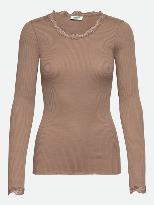 Rosemunde Babette Silk LS Lace T-shirt Mocha Meringue