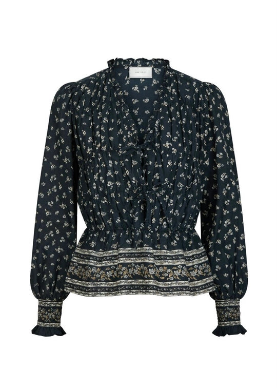 Neo Noir Ora Mini Border Blouse navy camel