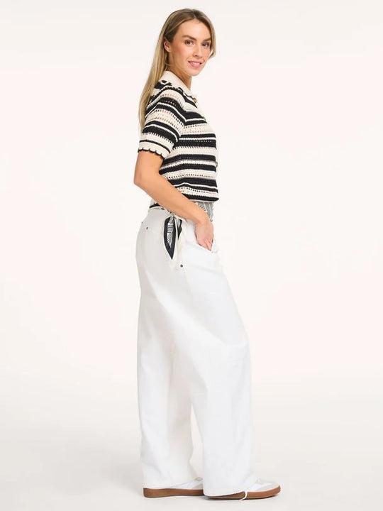 Co’Couture Odettecc Stripe Ss Cardigan Offwhite-Black