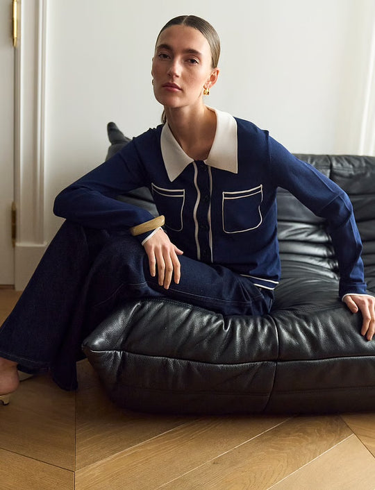 Pieszak PD-Vigga LS Contrast Polo Knit 585 Midnight Navy