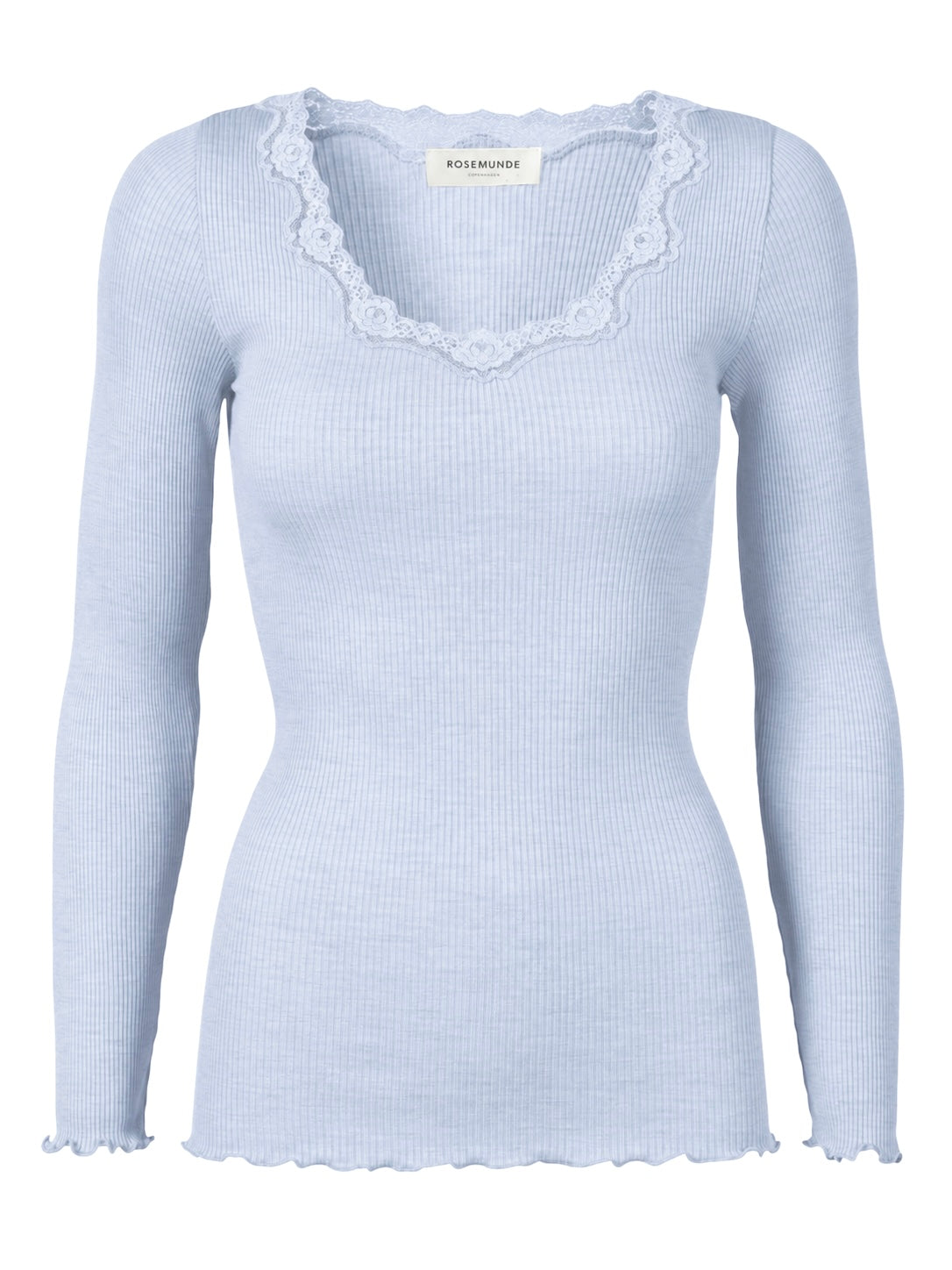 Rosemunde Babette Silk LS U-neck Lace T-shirt Heather Sky
