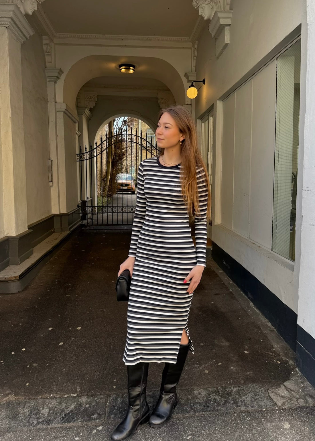 Basic Apparel Ludmilla Long dress whisper white/dark grey mel./black