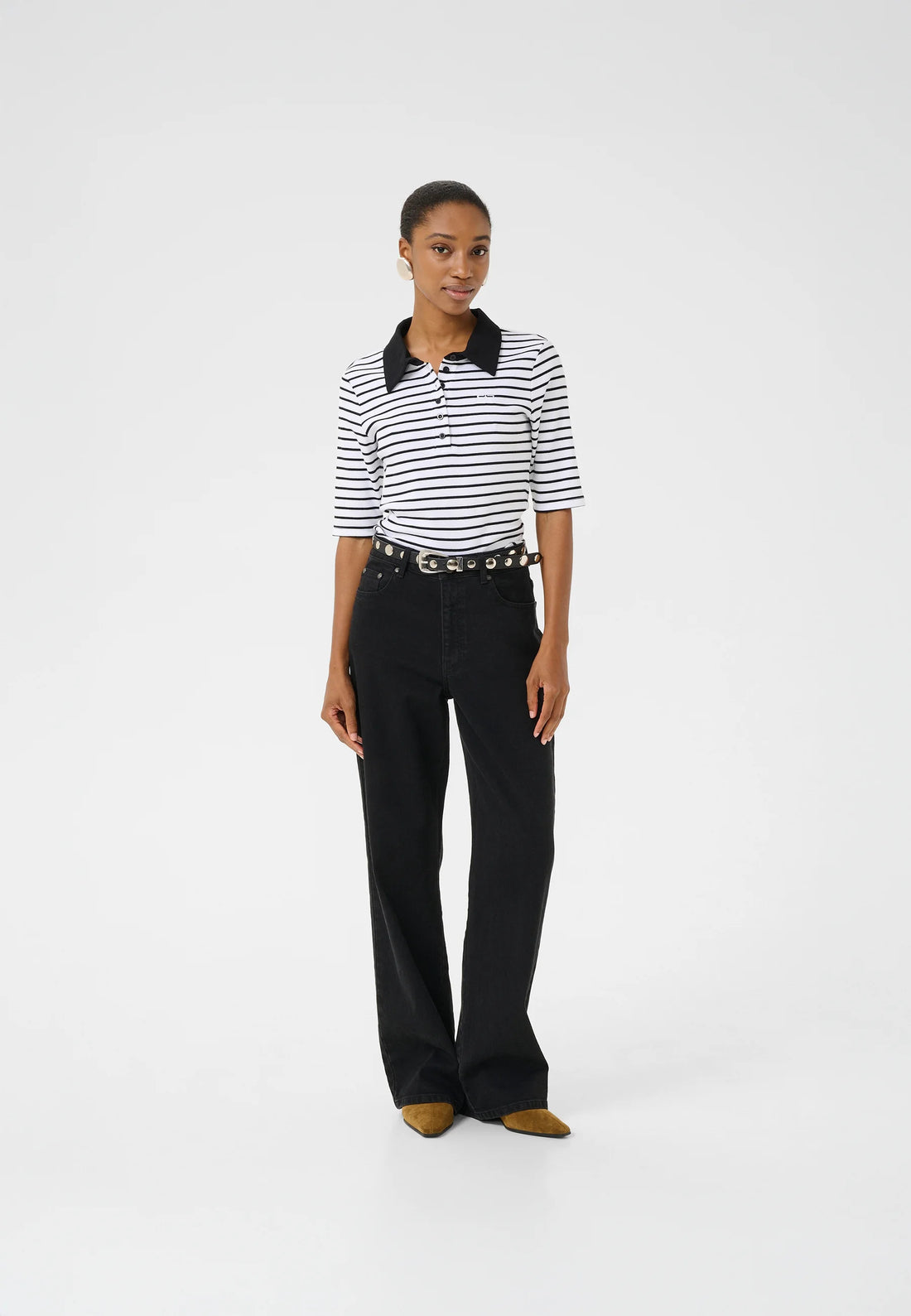 Gestuz GZdrew polo striped top Bright White Black striped