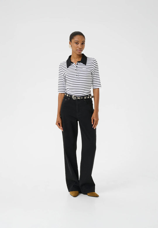 Gestuz GZdrew polo striped top Bright White Black striped