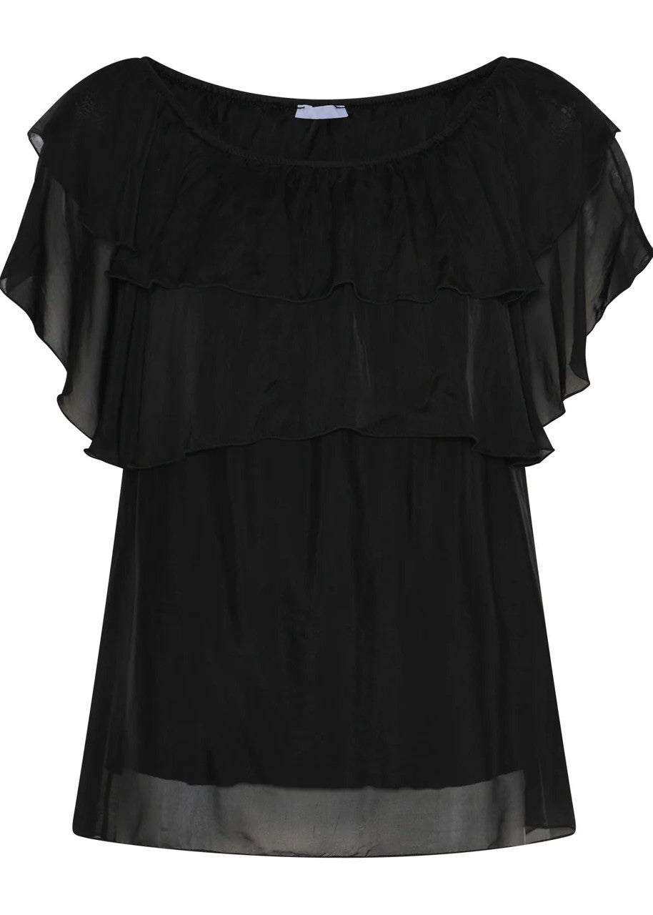 La Rouge Donatella Fringe Top black