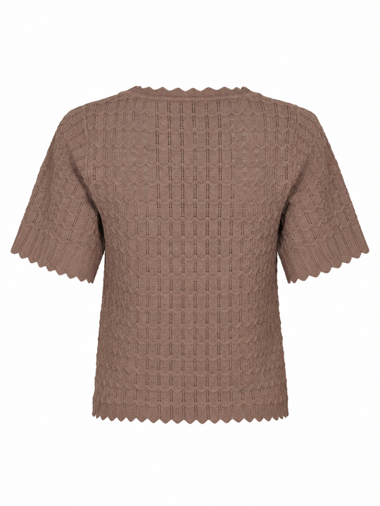 Neo Noir Meiko Fine Crochet Blouse Taupe