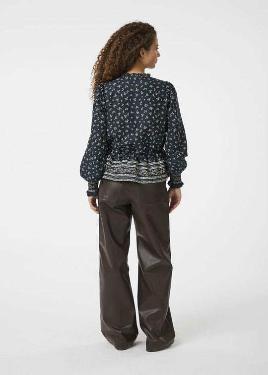 Neo Noir Ora Mini Border Blouse navy camel