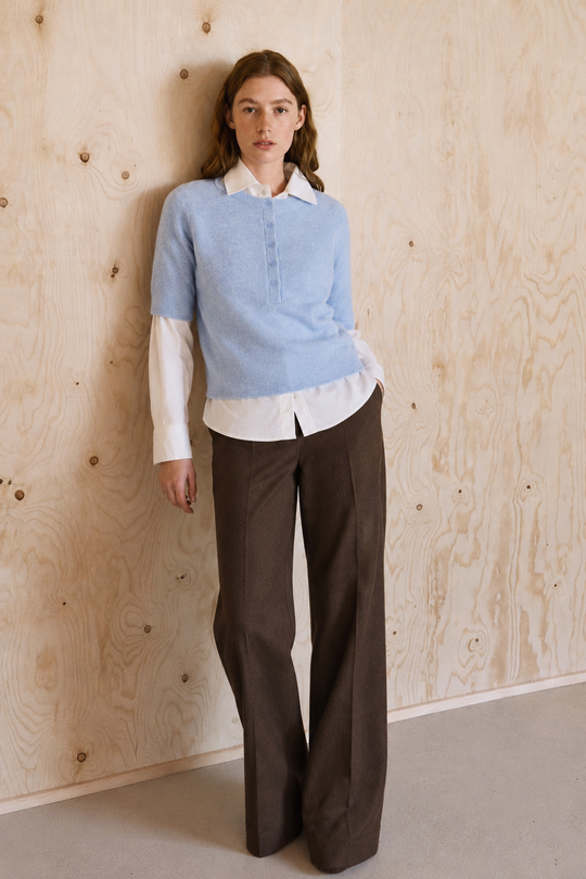 Basic Apparel Selem Granddad Wool Sweaters Light Blue
