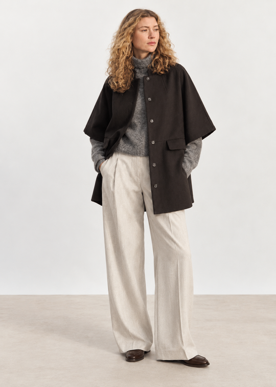 La Rouge Anette Wool Cape Short Dark Brown Melange