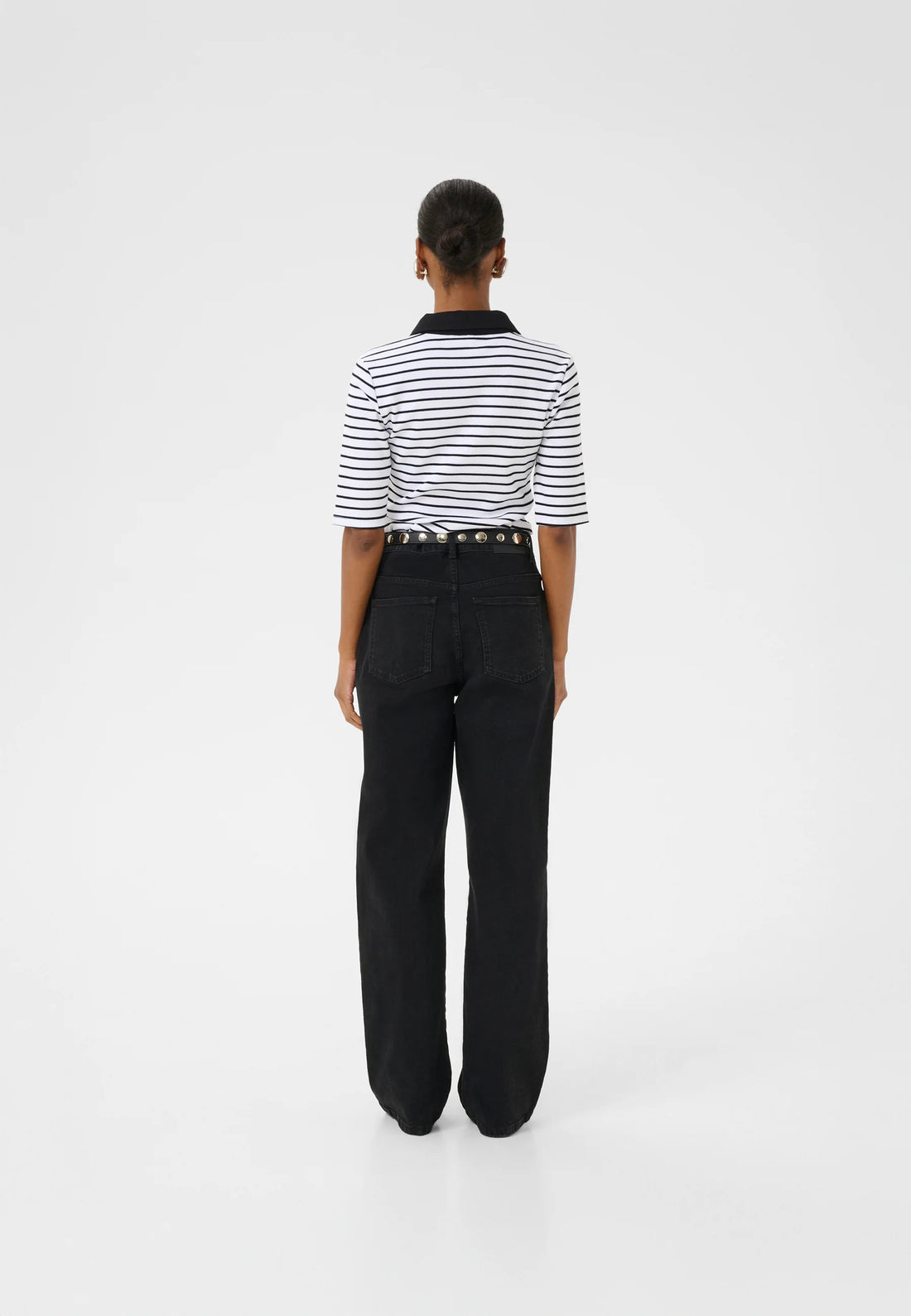 Gestuz GZdrew polo striped top Bright White Black striped