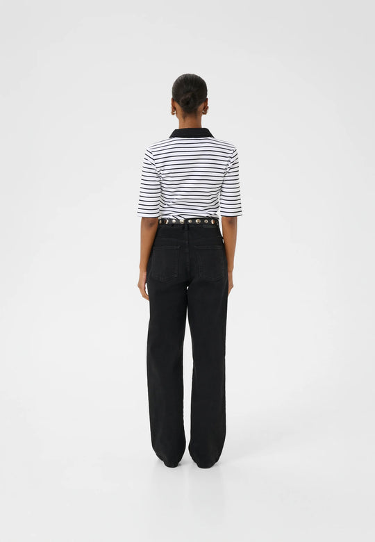 Gestuz GZdrew polo striped top Bright White Black striped