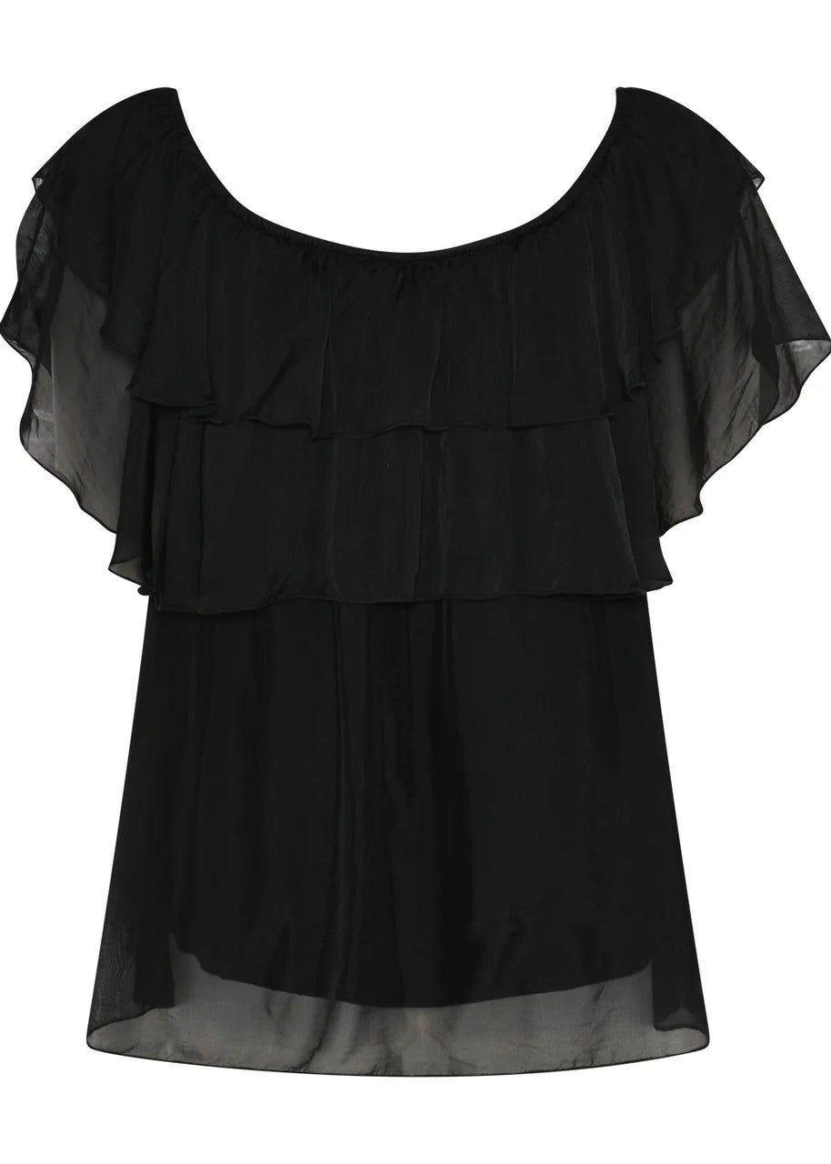 La Rouge Donatella Fringe Top black