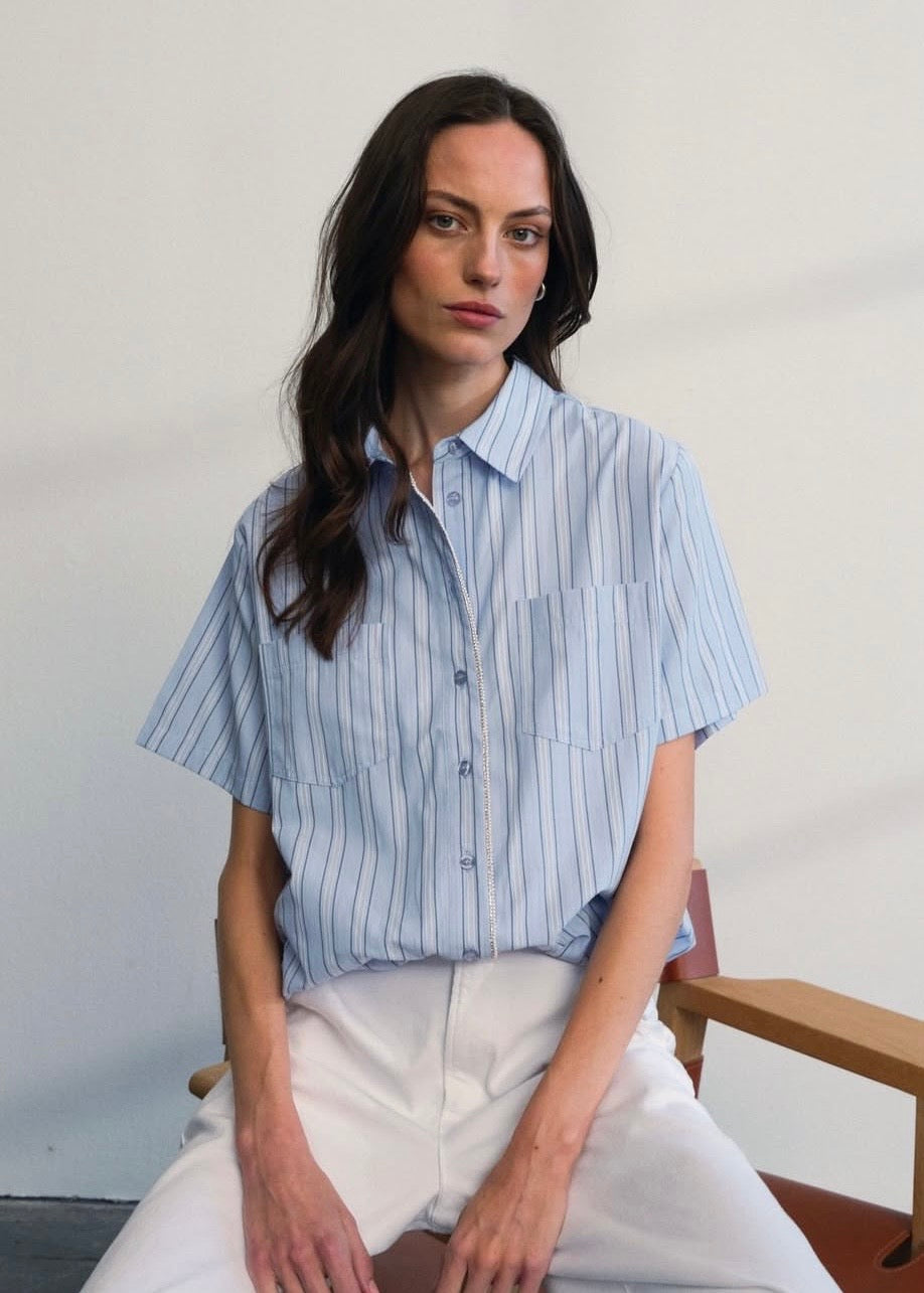 Pieszak PD-Madison balloon SS Shirt Stripe Kentucky Blue