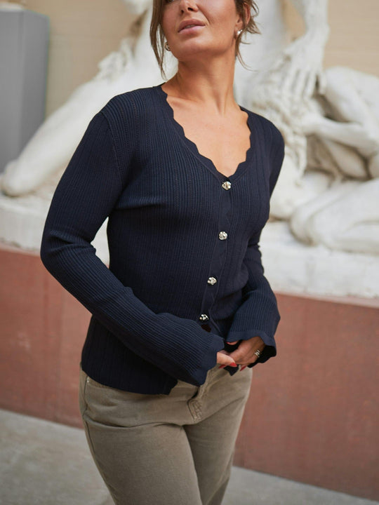 Neo Noir Clara stitch knit blouse dark navy