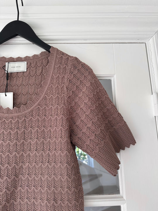 Neo Noir Meiko Fine Crochet Blouse Taupe