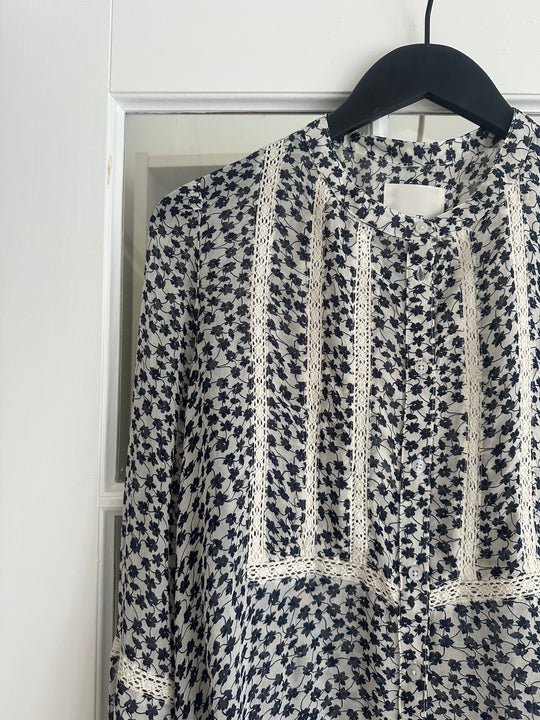 Part Two NesmaPW Shirt Navy Mini Grid Flower