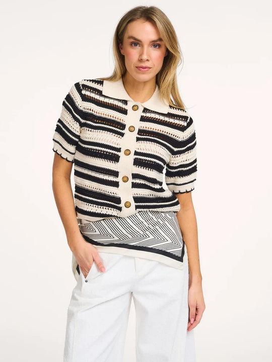 Co’Couture Odettecc Stripe Ss Cardigan Offwhite-Black