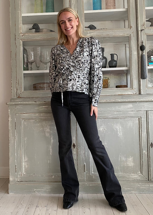 Second Female Doodle Wrap Blouse Black