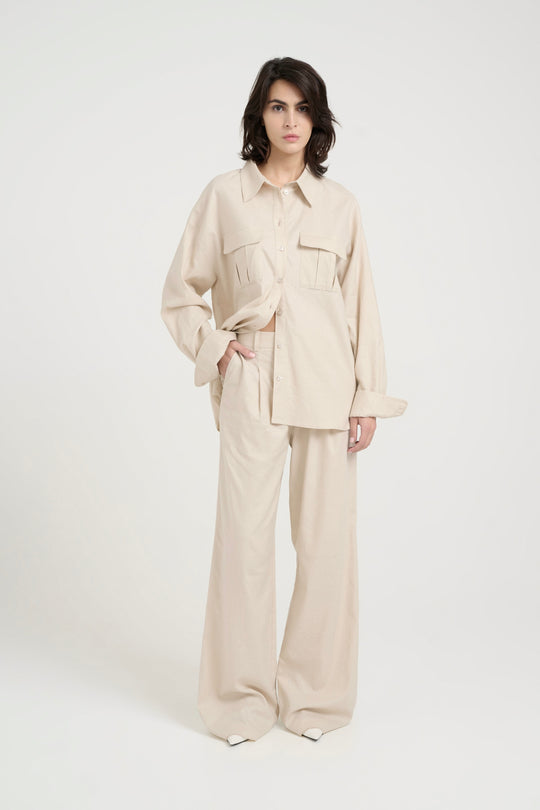 Gestuz ElarahGZ linen HW pants NOOS Ancient Scroll sand