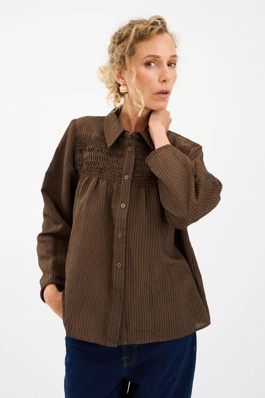 Pieszak PD-Cassandra New Pintuck Velvet Shirt coffee (brun)