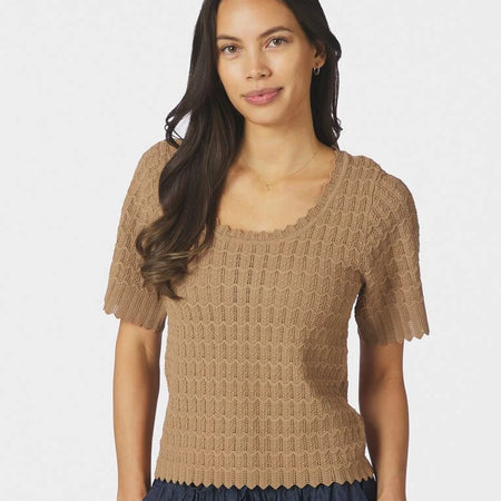 Neo Noir Meiko Fine Crochet Blouse Taupe