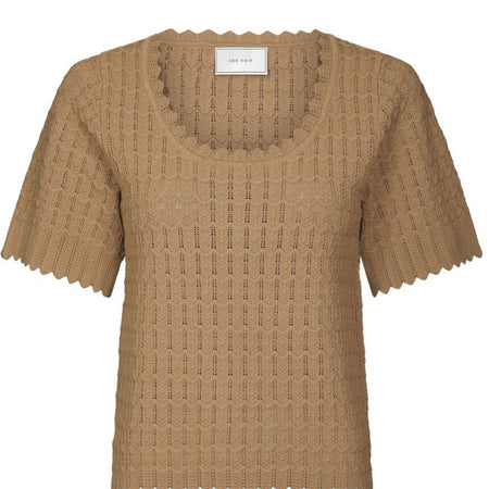 Neo Noir Meiko Fine Crochet Blouse Taupe