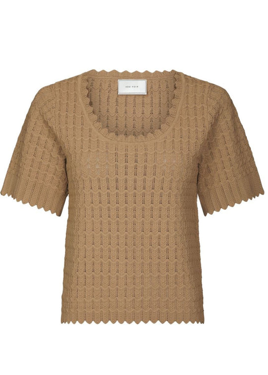 Neo Noir Meiko Fine Crochet Blouse Taupe